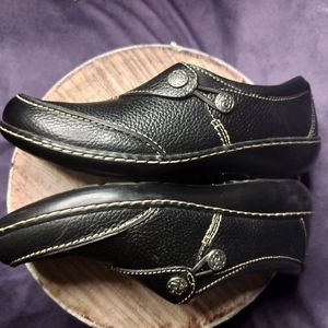 Clarks Womens Ashland Lane Q Leather Ortholite Slip On Casual Loafer Black Sz 9